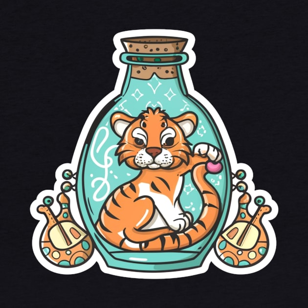 Cute Baby Tiger in a Genie Bottle art by joolsd1@gmail.com